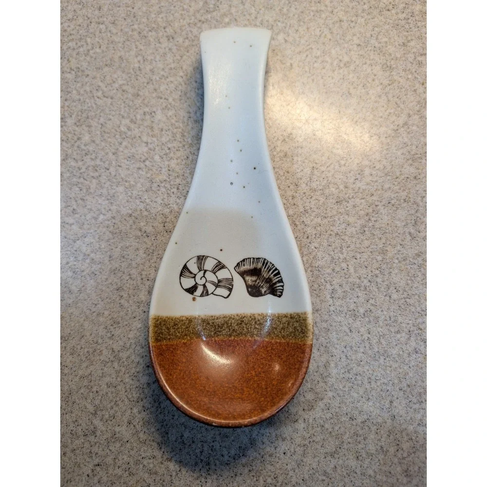 Vintage Otagiri Stoneware Spoon Rest, Seashell Nautical Design